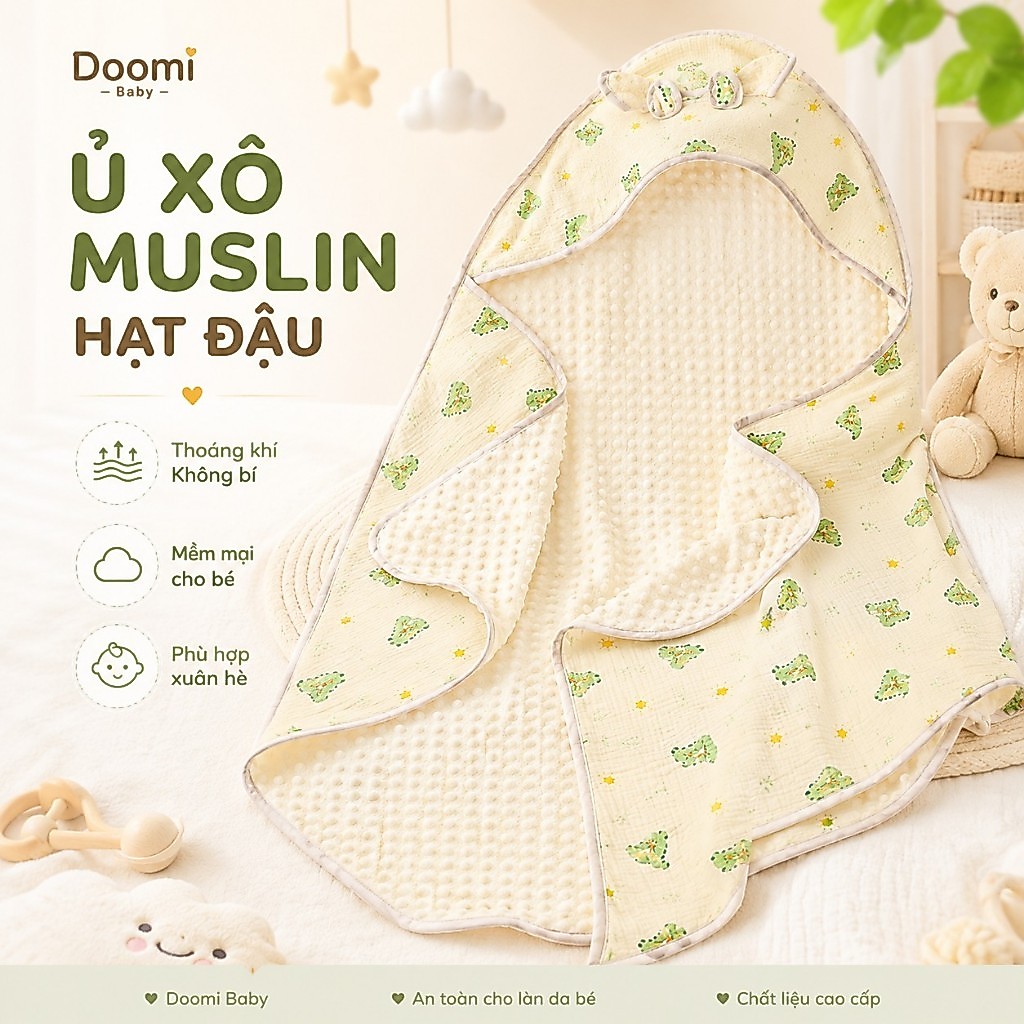Chi tiết thực tế [Đánh Giá] Ủ Choàng Khăn Tắm Xô Muslin Hạt Đậu Doomi Baby HT660 Có Mềm Ấm Không? chính hãng trên Shopee