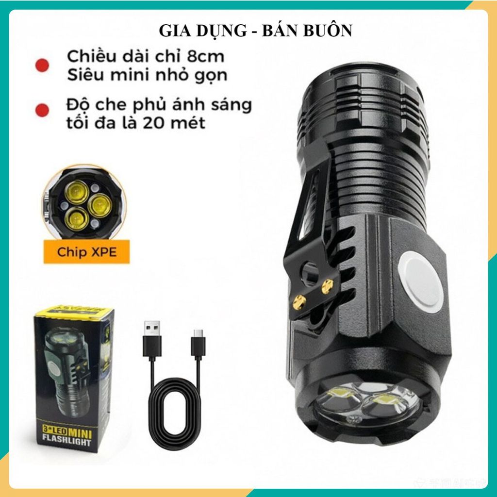 ĐÈN PIN MINI CẦM TAY SIÊU SÁNG CHIẾU XA - Pin Trâu 5 Chế Độ Chiếu Sáng, Dụng Cụ Đi Phượt Tiện Lợi