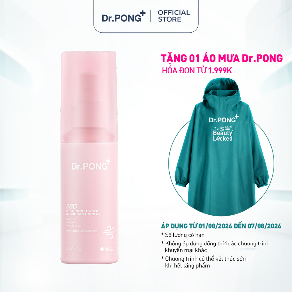 Xịt khử mùi trắng da, mờ thâm Dr.PONG 28D Whitening Drone Deodorant Spray 100ml