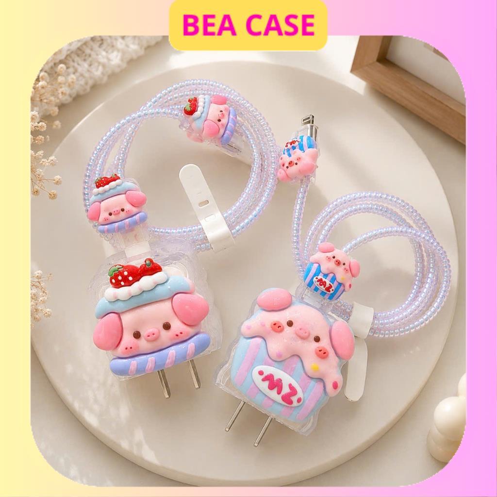 [Heo Dâu Tây] Bộ phụ kiện bảo vệ củ sạc và cáp sạc cho iphone PD18/20W bằng silicon cao cấp BEACASE