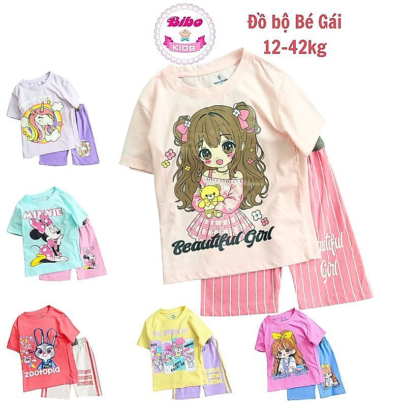 [12-42kg]Đồ bộ bé gái quần lửng in hình công chúa siêu dễ thương.Quần áo bé gái size đại chất thun cotton