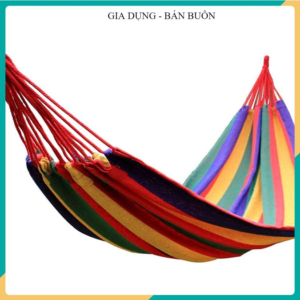 VÕNG NGOÀI TRỜI DU LỊCH DÁNG CẦU VỒNG - Võng Cắm Trại Vải Thô Dày Dặn, Dụng Cụ Dã Ngoại Cao Cấp