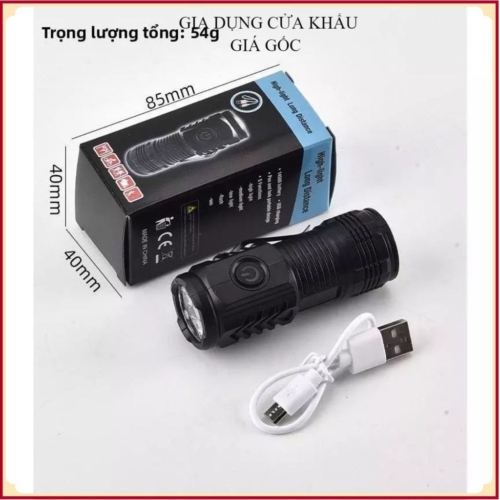 ĐÈN PIN SIÊU SÁNG MINI CẦM TAY CHIẾU XA - Pin Trâu 5 Chế Độ Sáng Thông Minh, Phụ Kiện Cắm Trại Cao Cấp