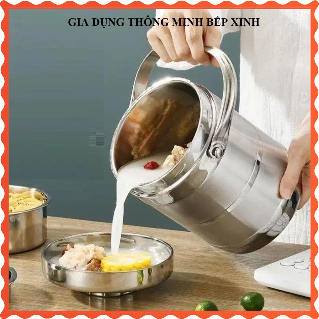 LỒNG ĐỰNG CƠM INOX 304 CAO CẤP, CAMEN GIỮ NÓNG THỨC ĂN, CÓ BÁT ÚP ĐA NĂNG, Thiết Kế Tiện Dụng