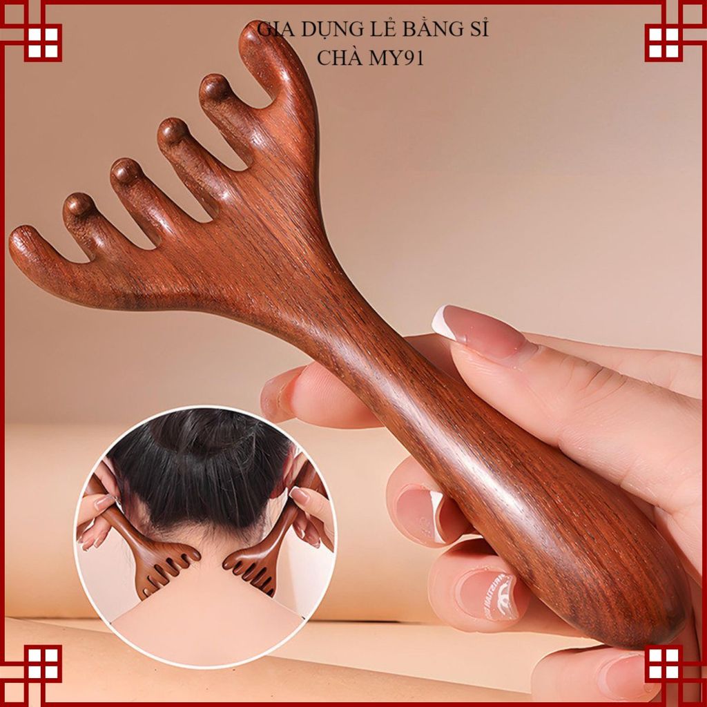 (COMBO 3) LƯỢC MASSAGE 6 MÓNG GỖ ĐÀN HƯƠNG - Lược Massage Chống Tĩnh Điện, Bàn Chải Gội Đầu Dưỡng Sinh