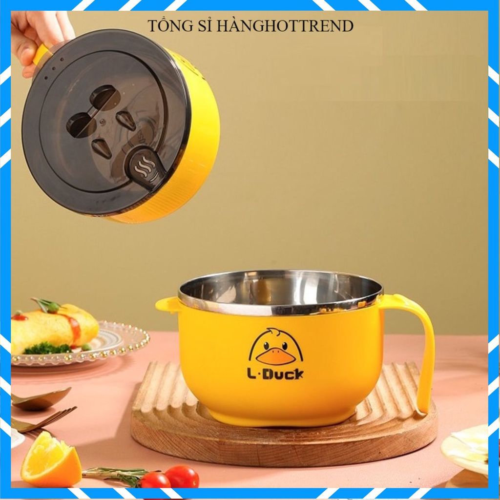 CA ĐỰNG MÌ CHÁO VỊT VÀNG GIỮ NÓNG INOX 304 - Tô Úp Mỳ Có Nắp Và Tay Cầm Tiện Lợi, Dụng Cụ Bàn Ăn Cao Cấp