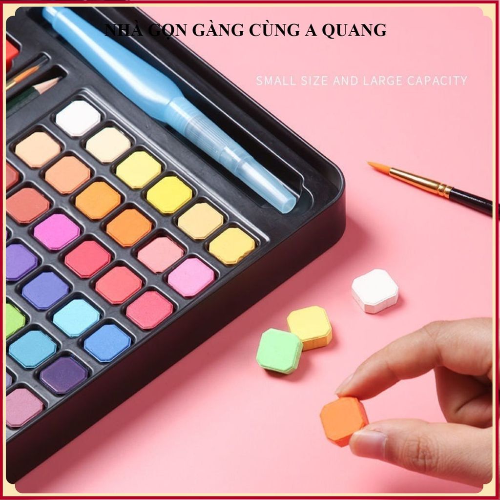 HỘP MÀU VẼ TRANH 48 MÀU, MÀU NƯỚC NÉN CAO CẤP CHO HỌC SINH, DỤNG CỤ MỸ THUẬT TIỆN ÍCH, Gọn Gàng Dễ Dùng