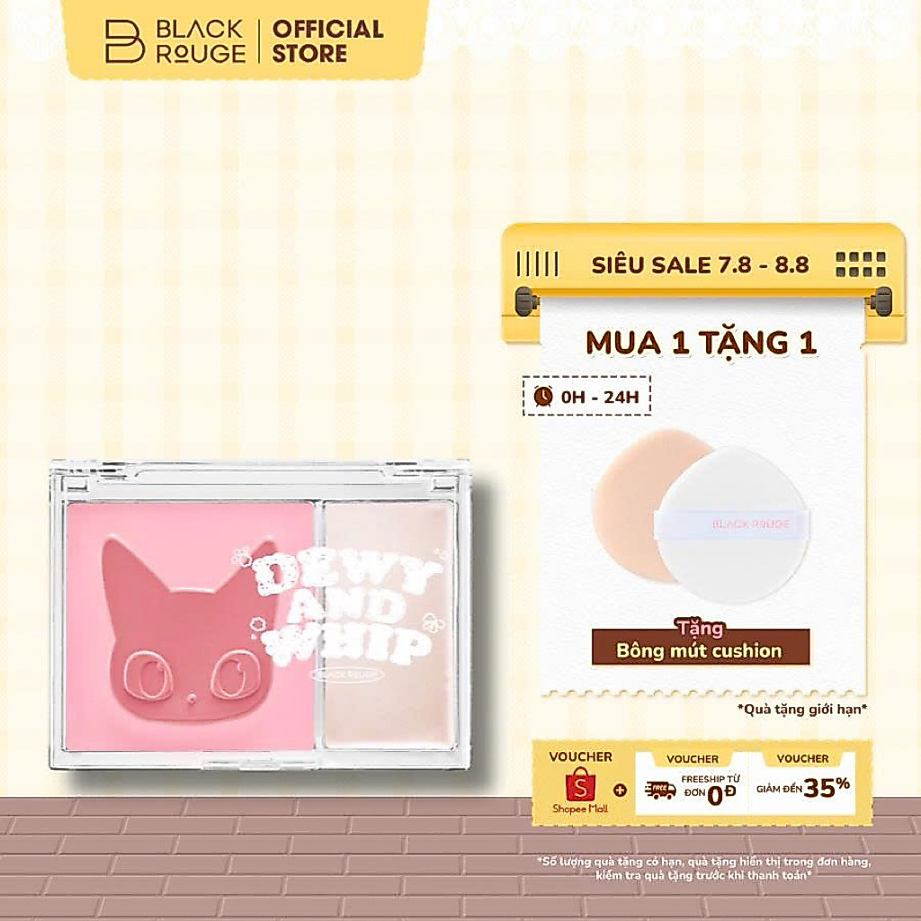 Má Hồng Kem Kèm Highlight Black Rouge Dewy Whip Cheek And Beam 75.1g
