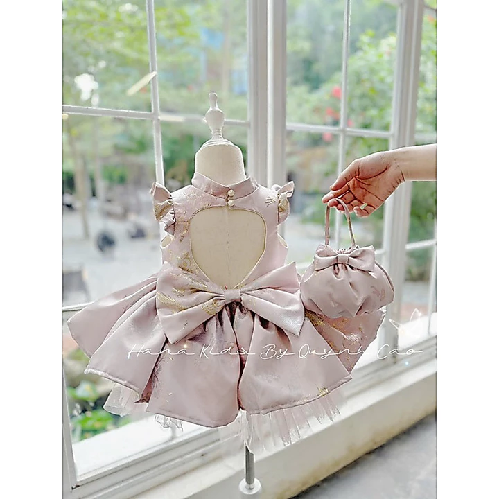 VÁY ĐẦM HOẠ TIẾT GẤM TẶNG KÈM TÚI CHO BÉ GÁI SIÊU XINH - Váy Tết/Trung Thu/Đi Tiệc Cho Bé
