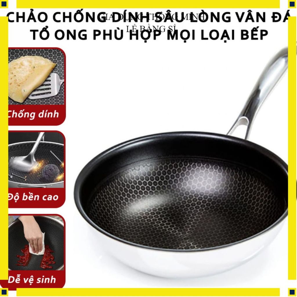 CHẢO INOX TỔ ONG SÂU LÒNG 32CM THẾ HỆ MỚI - Chảo Chống Dính Đa Năng Dùng Bếp Từ, Dụng Cụ Bếp Tiện Lợi