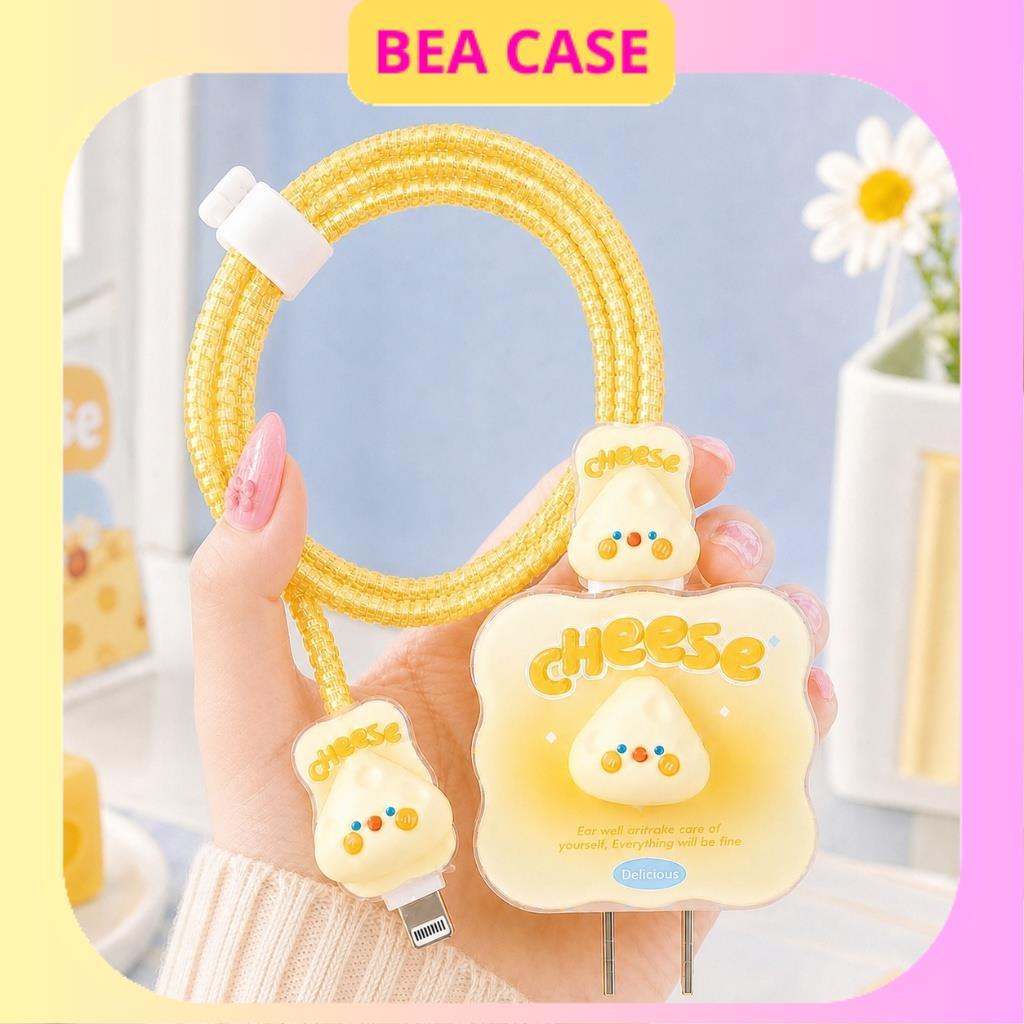 [Bọt Biển Cheese] Bộ phụ kiện bảo vệ cáp và củ sạc PD 18/20W bằng silicon hoạt hình dễ thương BEACASE