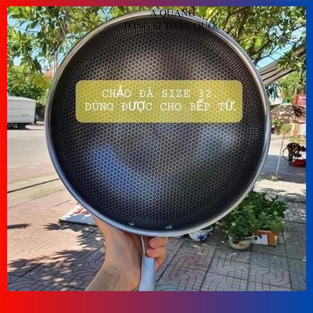 CHẢO SÂU LÒNG TỔ ONG 32CM CHỐNG DÍNH THẾ HỆ MỚI - Chảo Inox 304 Dùng Cho Mọi Loại Bếp, Dụng Cụ Bếp Cao Cấp