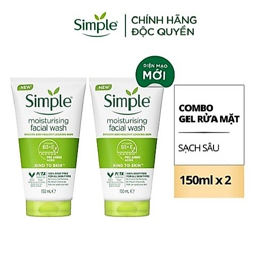 [Live] Tuýp lẻ/ Combo 2 sữa rửa mặt Simple lành tính và hiệu quả cho mọi loại da 150ml, 150mlx2 | BigBuy360 - bigbuy360.vn