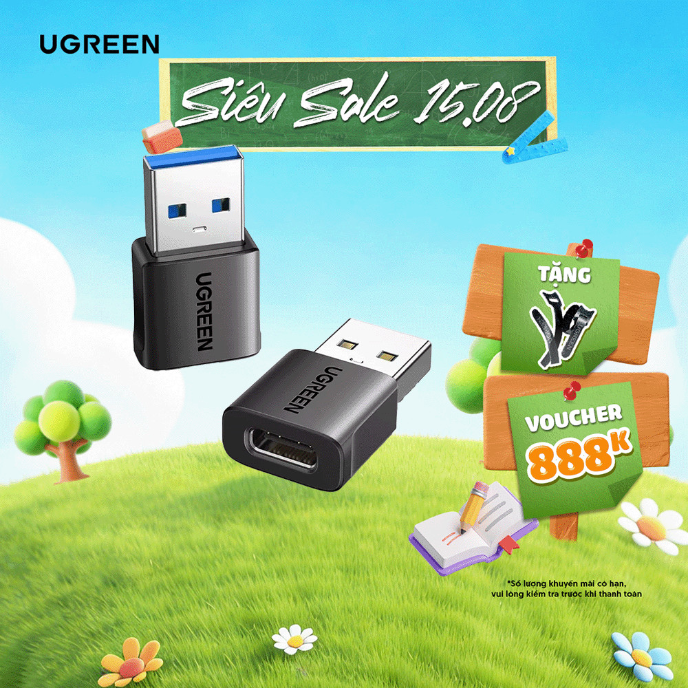 Đầu chuyển đổi USB-C cái sang USB-A đực 2.0 Ugreen | Sạc nhanh 18W | Truyền tải dữ liệu 480Mbps | BH 18T 1 đổi 1 45275