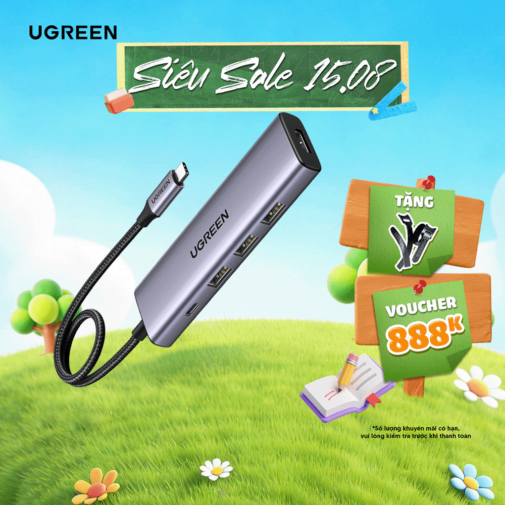 Hub chuyển đổi Type C Ugreen 5 in 1 | Vỏ nhôm cao cấp | Truyền tải nhanh chóng | Bảo Hành 18 Tháng 1 đổi 1 | 15596 15597