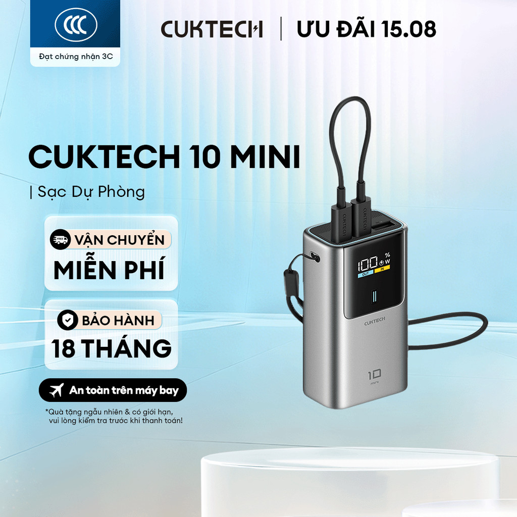 CUKTECH 10 MINI Sạc Di Động 2C1A | Sạc Nhanh 55W Max | Dung Lượng 10.000mAh | Bảo Hành 18 Tháng PB1055