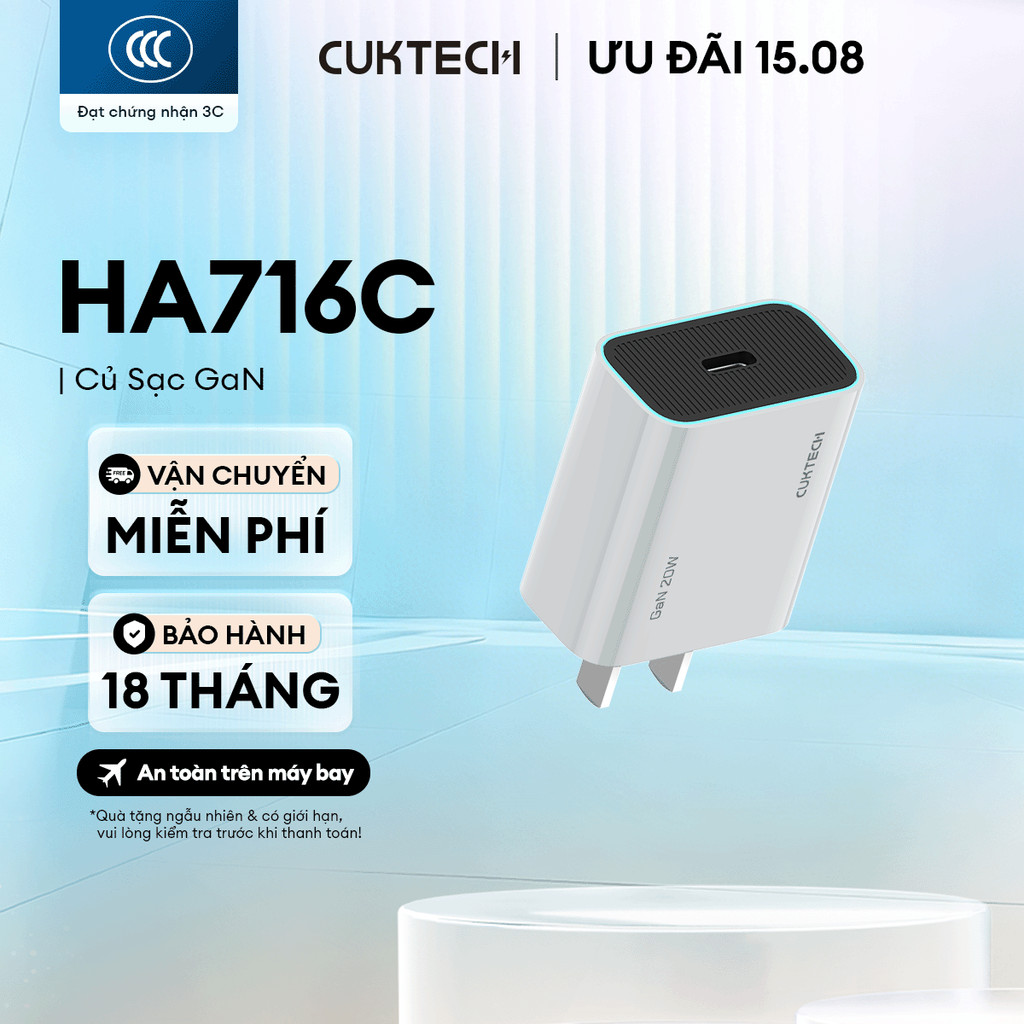 Củ Sạc GaN CUKTECH HA716C 1C | Công Suất Max 20W | 7 Lớp Bảo Vệ | Bảo Hành 18 Tháng | BigBuy360 - bigbuy360.vn