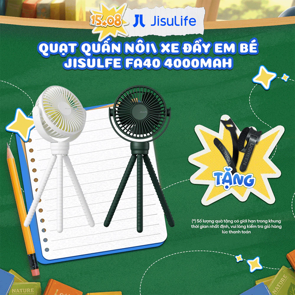 Quạt kẹp nôi xe đẩy em bé JISULIFE FA40A