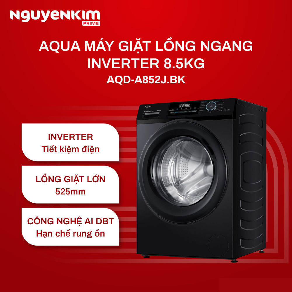 [Phí Lắp đặt 0Đ HN HCM] Máy giặt cửa trước Aqua Inverter 8.5 kg AQD-A852J.BK