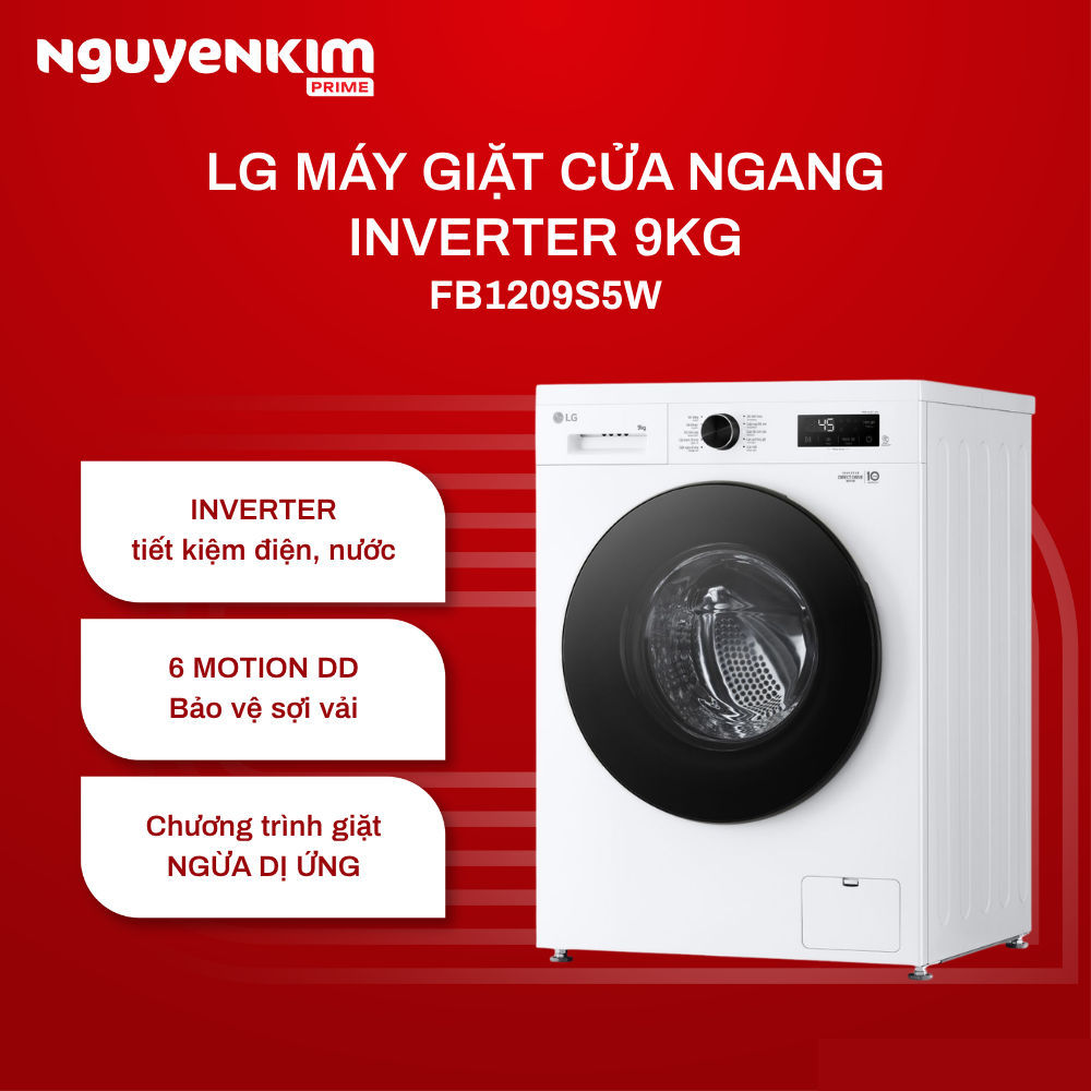 [Phí Lắp đặt 0Đ HN HCM] Máy giặt LG Inverter cửa ngang 9 kg FB1209S5W