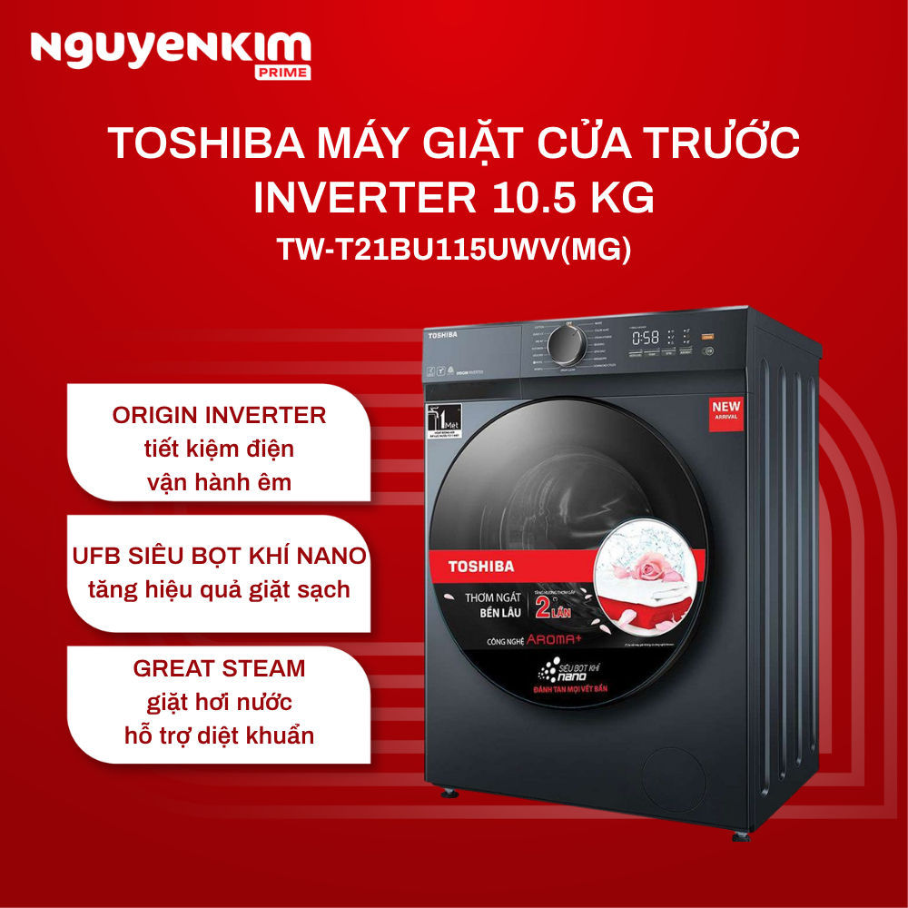 [Phí Lắp đặt 0Đ HN HCM] Máy giặt cửa trước Toshiba Inverter 10.5 kg TW-T21BU115UWV(MG)