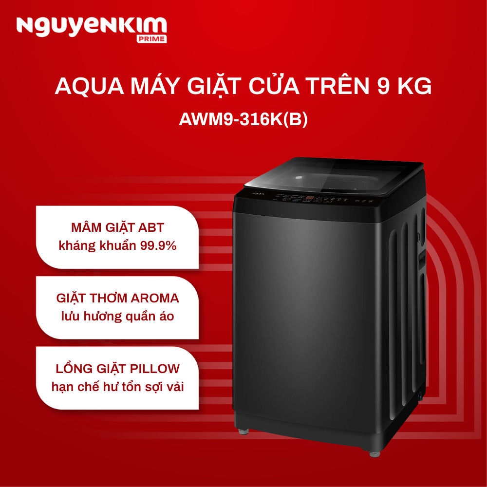 [Phí Lắp đặt 0Đ HN HCM] Máy giặt cửa trên Aqua 9 kg AWM9-316K(B)