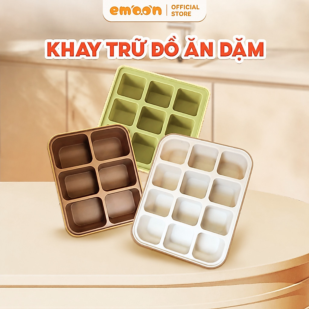 Khay trữ đồ ăn dặm Emoon chia ngăn thông minh, chất liệu silicone bạch kim an toàn cho bé