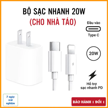 Bộ sạc nhanh 20W PD (củ sạc và cáp sạc nhanh) cho 5-14PRM. Sạc 60p lên 80% Pin - Cốc sạc Type C, Dây sạc 20W