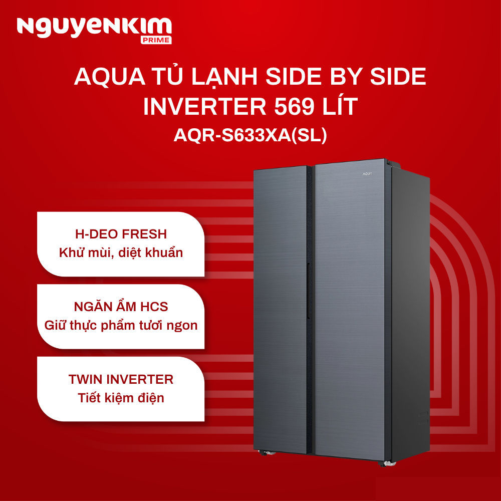 Tủ lạnh 2 cánh Aqua Inverter 569 lít AQR-S633XA(SL)