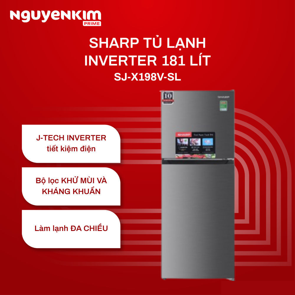 Tủ lạnh 2 cánh Sharp Inverter 181 lít ngăn đông trên SJ-X198V-SL