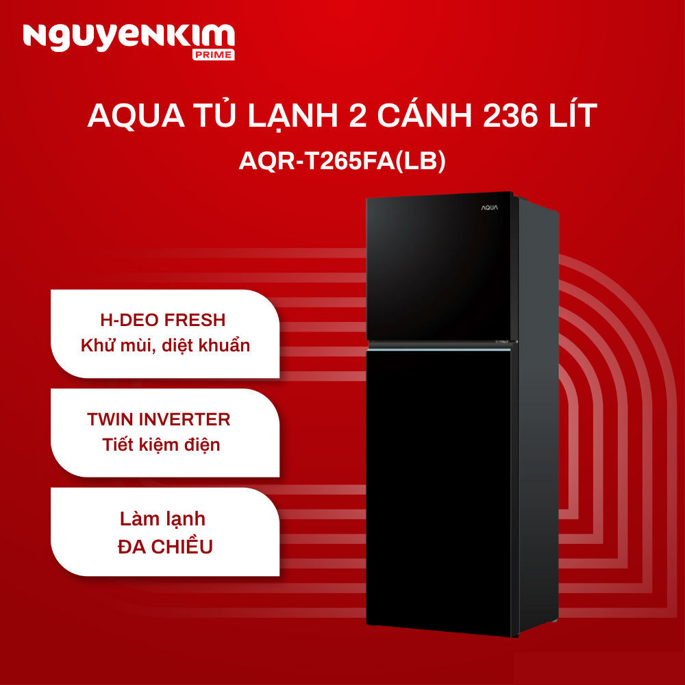 Tủ lạnh 2 cánh Aqua Inverter 236 lít ngăn đông trên AQR-T260FA(FB)/AQR-T265FA(LB)