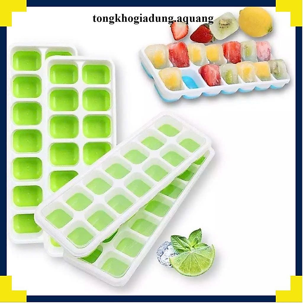 (COMBO 5)KHAY LÀM ĐÁ VIÊN SILICON 14 VIÊN TIỆN LỢI - Khuôn Làm Đá Chống Dính Cao Cấp,Thiết Kế Gọn Gàng Có Nắp Chống Tràn
