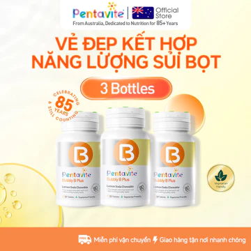 Pentavite Bubbly B Plus 3 hộp 90 viên - Bổ sung Vitamin B Complex & Taurine, hỗ trợ giảm mệt mỏi, da sáng tóc khỏe