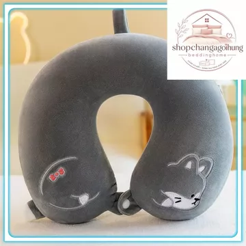 Gối Cổ Chữ U Kê Cổ 30x30cm Vải Nỉ Bông Hỗ Trợ Thư Giãn Vai Gáy Gối Kê Cổ Tiện Dụng