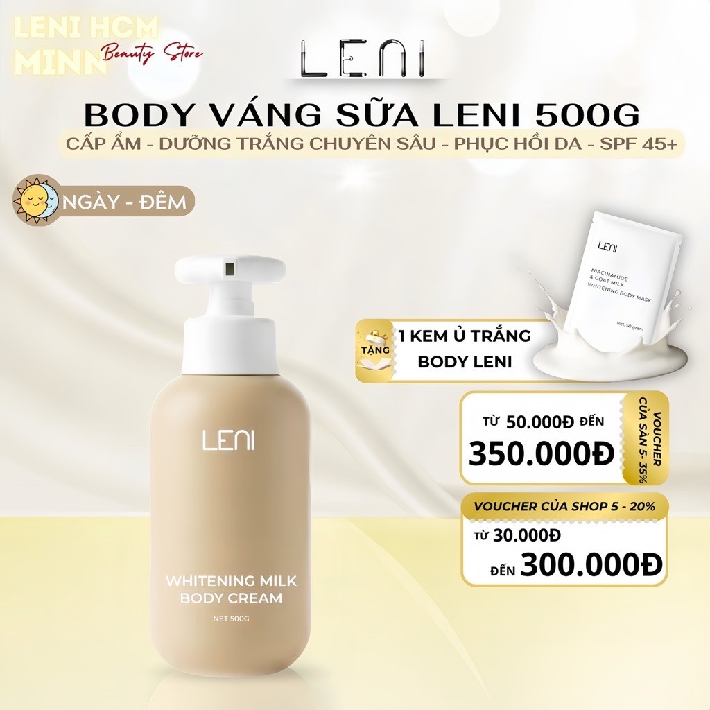 (LENI MINN - HOẢ TỐC🚀) BODY VÁNG SỮA LENI FULL SIZE 500G BẢN NEW (TẶNG 1 KEM Ủ TRẮNG DA BODY)