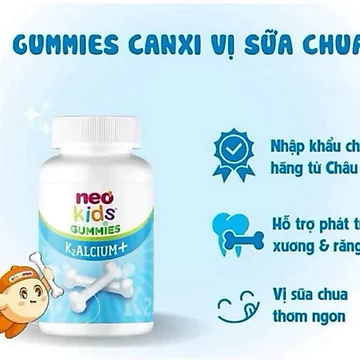 NeoKids Gummies canxi ( hộp 60 viên) Kẹo canxi cho bé vị sữa chua bổ sung Canxi, D3, Vitamin K2 MK7 cho trẻ