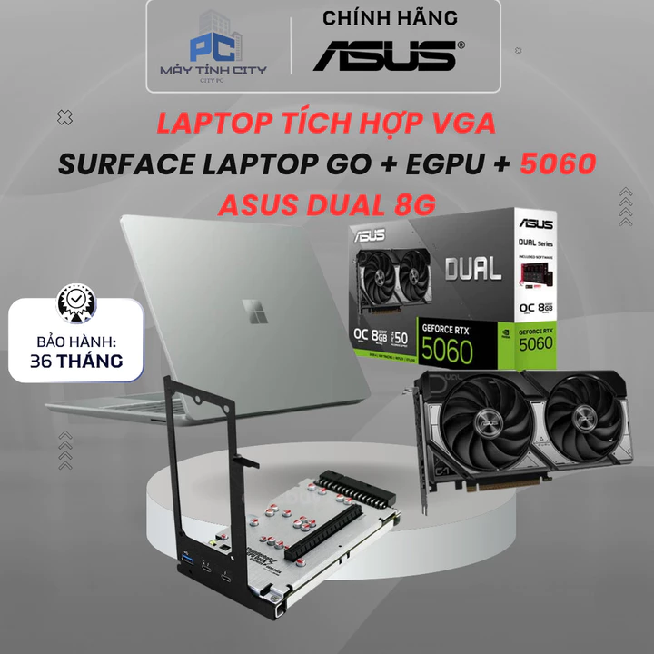 Laptop + Vga Asus 5060 Dual 8G + Dock eGPU OcuLink ADT-Link F9G + Surface Laptop Go – Core i5 1035G1, Ram 8GB
