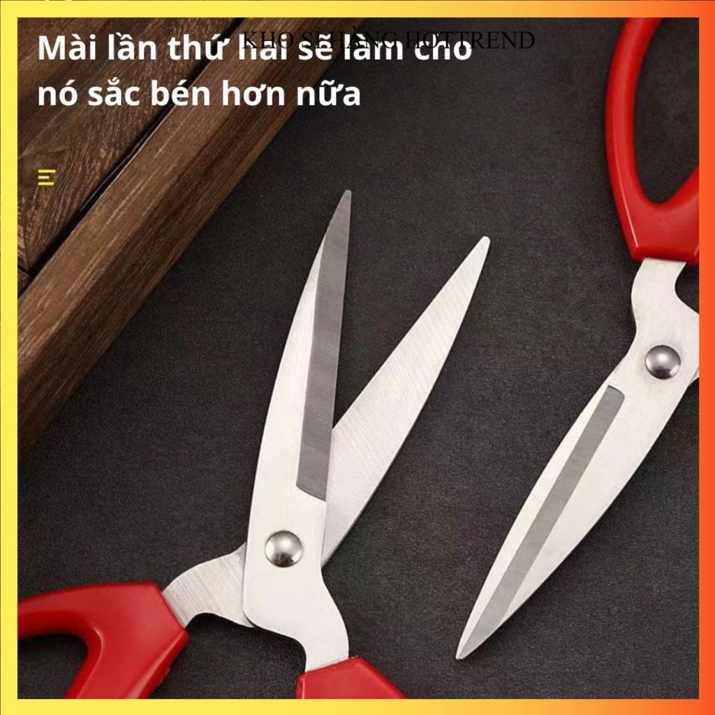 (COMBO 5) KÉO CẮT THỰC PHẨM INOX CAO CẤP - Cán Nhựa Màu Đỏ, Kéo Nhà Bếp Đa Năng