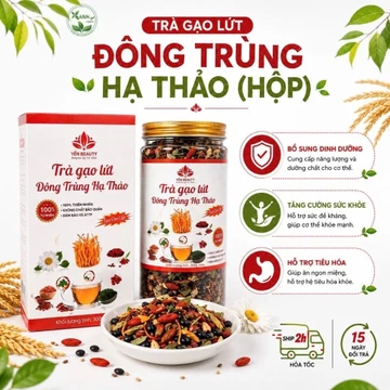 Trà gạo lứt giảm cân đông trùng hạ thảo - giải độc gan hộp 700g, Trà gạo rang đông trùng thanh lọc cơ thể