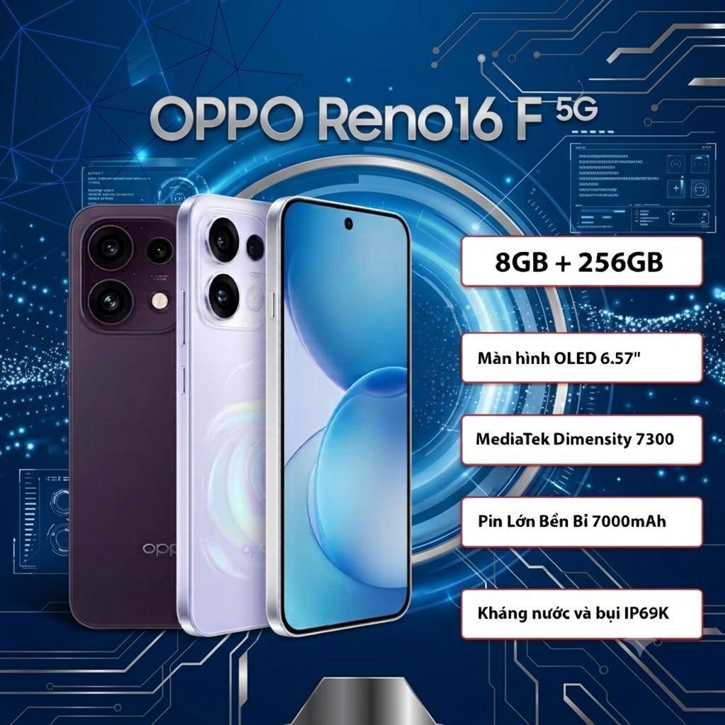 [ SẴN HÀNG ] Điện Thoại OPPO Reno16F 5G ( Reno 16F 8GB/256GB) - Hàng Chính Hãng, Pin Khủng 7000mAh, Sạc Nhanh 80W