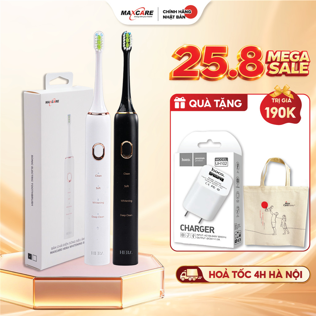 Bàn Chải Điện Sạch Sâu Maxcare Hera Whitening SE Nhật Bản Công Nghệ Sóng Âm Sonic, 4 Chế Độ Đánh Răng, 30 Ngày Sạc 1 Lần | BigBuy360 - bigbuy360.vn