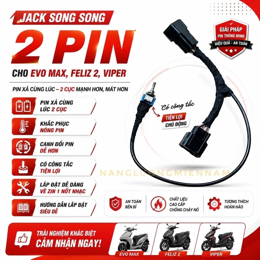Jack song song hai pin cho xe VinFast Evo Max Feliz 2 Viper