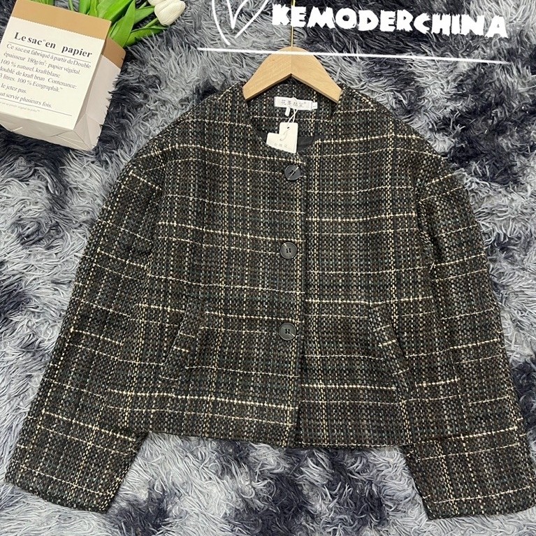 【Ảnh Thật Shop-Hàng QC】 Áo Dạ Tweed Nữ Kẻ Hai Lớp Dày Dặn Dáng Lửng ,Áo Dạ Nữ Kiểu Basic Hàn Quốct | BigBuy360 - bigbuy360.vn
