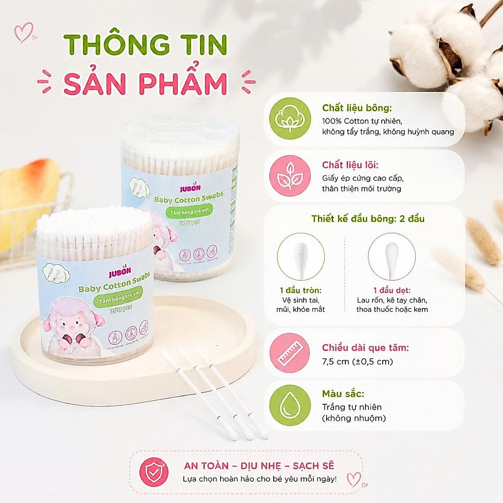 Tăm bông Jubon cho bé có vạch kẻ an toàn cho bé sơ sinh và trẻ nhỏ