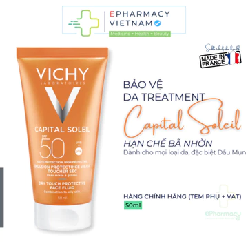 Kem Chống Nắng VICHY Ideal Capital Soleil Dry Touch Face Fluid SPF50 UVA+UVB Không Gây Nhờn Rít 50ml
