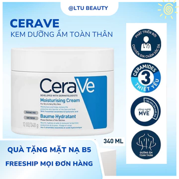 Kem dưỡng ẩm phục hồi sâu và ẩm mịn suốt 48H dành cho da khô, duy trì hàng rào bảo vệ da CERAVE MOISTURISING CREAM 340G