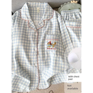 đồ ngủ nữ pyjama đồ ngủ nữ Đồ ngủ có đệm ngực đồ mặc ở nhà nữ thiếu nữ cao cấp chống lồi điểm đám mây cotton có thể mặc ngoài cỡ lớn kẻ caro