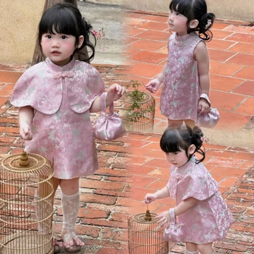Váy Gấm Cho Bé Gái/Váy Gấm Trung Thu & Tết Cho Bé/Váy Gấm Lụa Trung Hoa Cho Bé Gái
