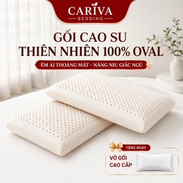 Gối Cao Su Thiên Nhiên Oval CARIVA Chính Hãng 40x60cm - Gối Ngủ Latex Chống Đau Cổ Vai Gáy Tặng Vỏ Gối