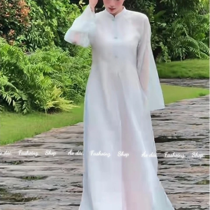 Áo dài voan lụa tứ thân hoạ tiết chất vải tơ gấm cao cấp kiểu dáng đơn điệu sẻ tả cổ cao phom áo cách tân